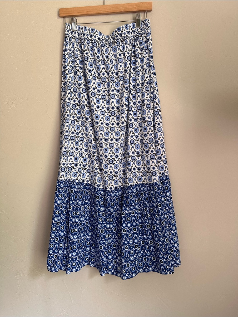 LOFT Blue and White Floral Tiered Maxi Skirt